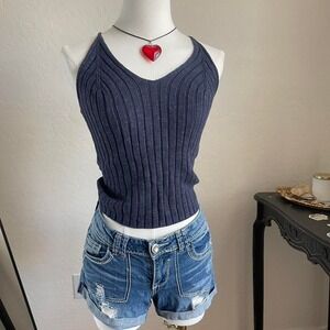 Roxy navy ribbed knit halter top